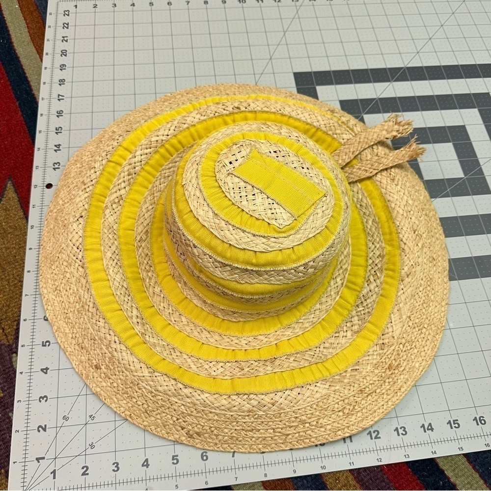 Bettina Italy vintage inspired tan & yellow straw floppy hat in VGUC - Picture 9 of 15